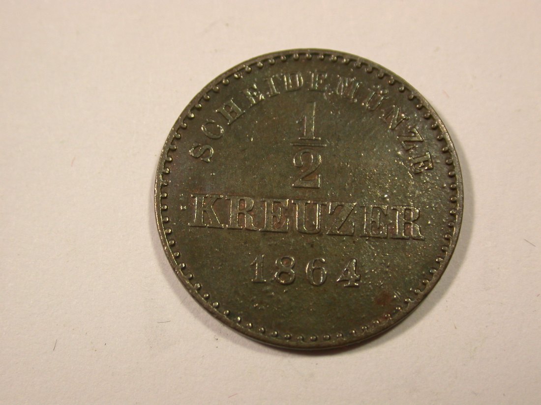  I7  Württemberg  1/2 Kreuzer 1864 in ss+    Originalbilder   