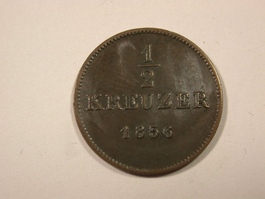  I7  Württemberg  1/2 Kreuzer 1856 in f.vz    Originalbilder   