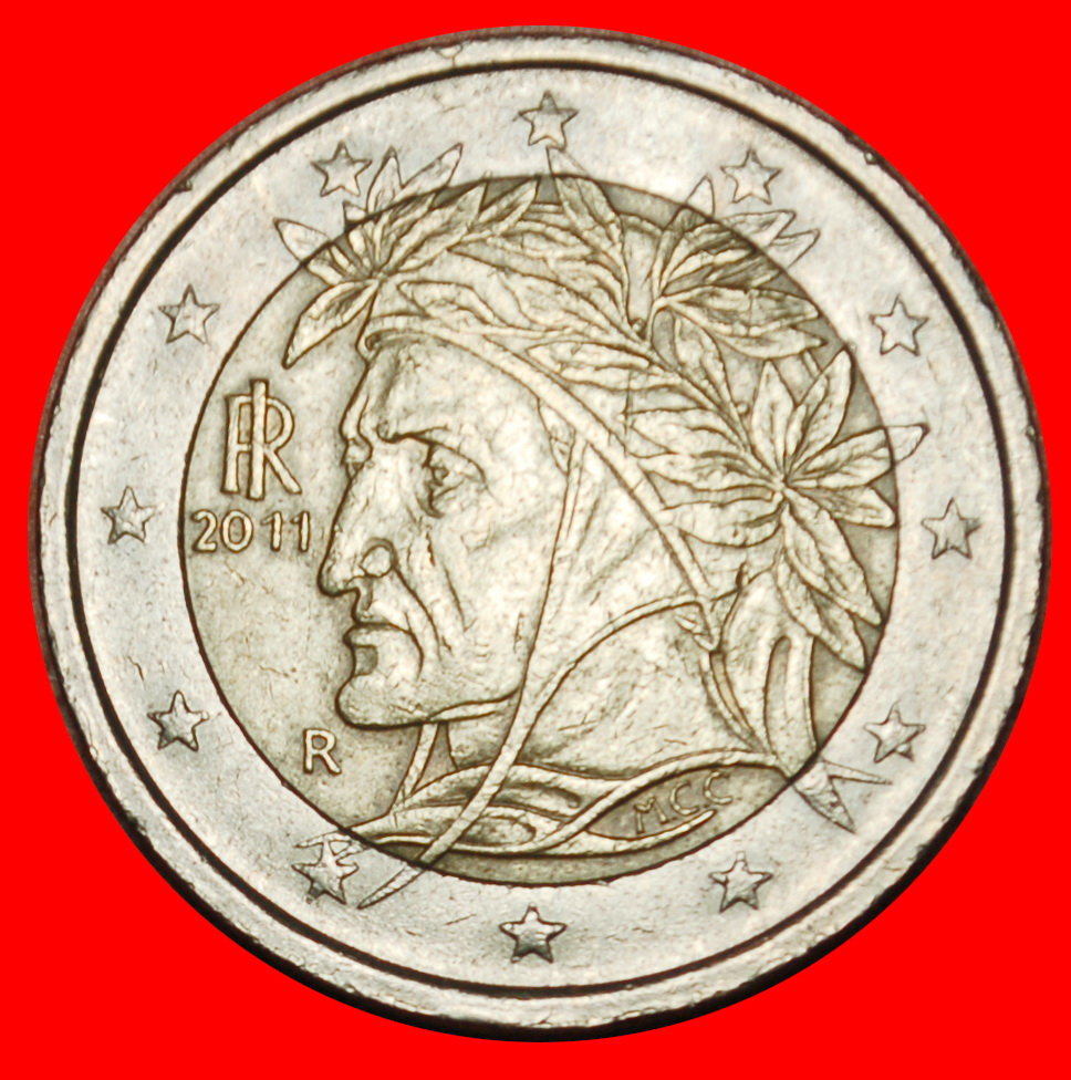  Ⰶ NON-PHALLIC TYPE 2008-2024: ITALY ★ 2 EURO 2011R! DANTE (1265-1321) ★LOW START ★ NO RESERVE!   