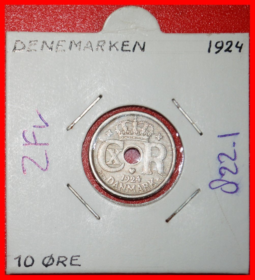  Ⰶ SPIRALS (1924-1947): DENMARK ★ 10 ORE 1924! CHRISTIAN X (1912-1947)★HOLDER★LOW START ★ NO RESERVE!   