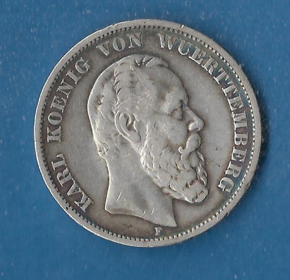  Wuerttemberg Karl 5 Mark 1875 F ss  Golden Gate Münzenankauf Koblenz Frank Maurer AF848   