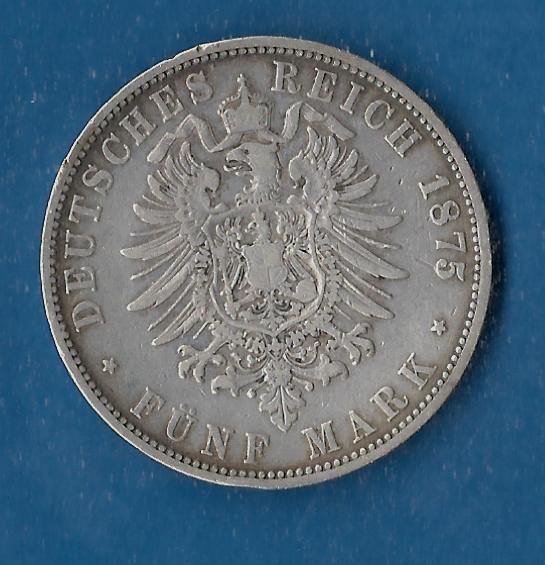  Wuerttemberg Karl 5 Mark 1875 F ss  Golden Gate Münzenankauf Koblenz Frank Maurer AF848   