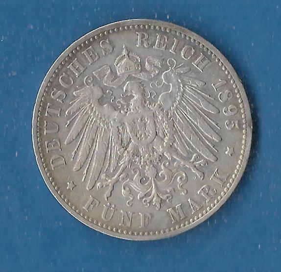  Wuerttemberg Wilhelm 5 Mark 1895 F ss  Golden Gate Münzenankauf Koblenz Frank Maurer AF849   