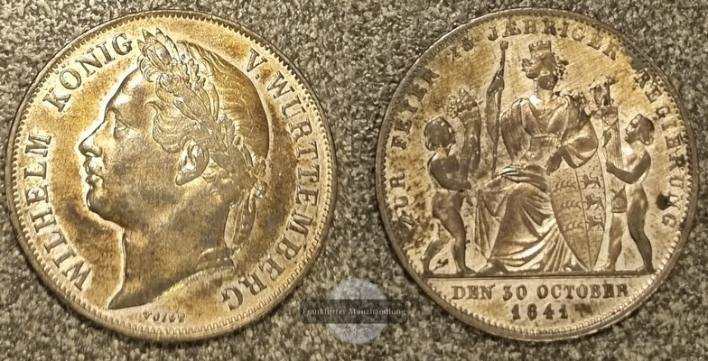  Würtemberg   Gulden 1841  FM-Frankfurt Feingewicht: 9,54g Silber sehr schön   