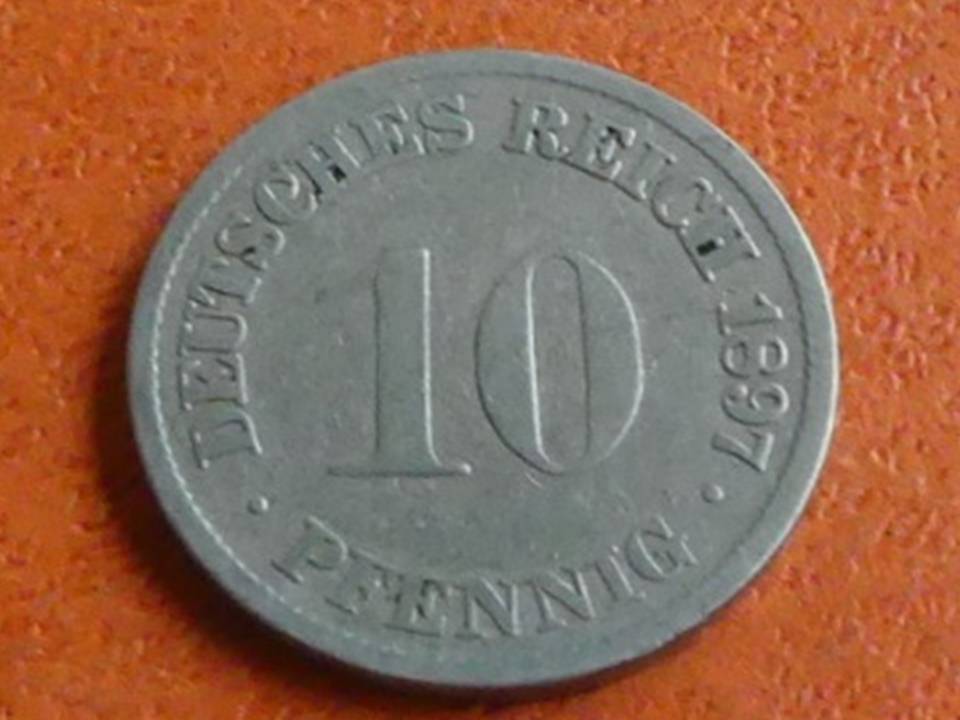  Deutschland Kaiserreich 10 Pfennig 1897 G, seltener Jahrgang   