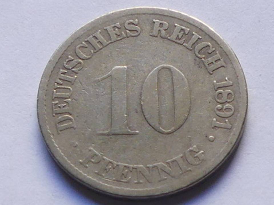  Deutschland Kaiserreich 10 Pfennig 1891 G, seltener Jahrgang   