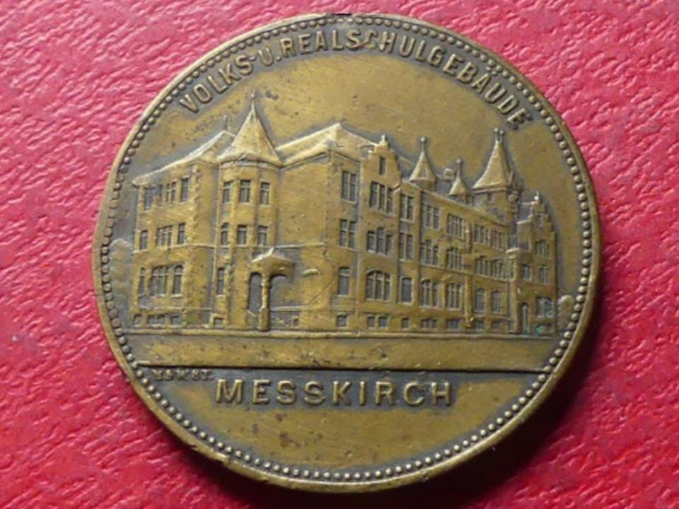  Sehr schöne Bronzemedaille zur Eröffnung der Volks- und Realschule Messkirch 1904   