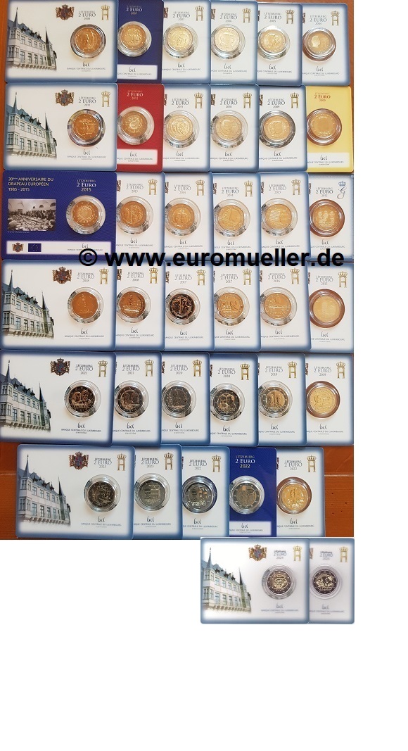 Luxemburg Komplettsammlung 37x 2 Euro Gedenkmünzen 2004-2024 ...bu. in Coincards   