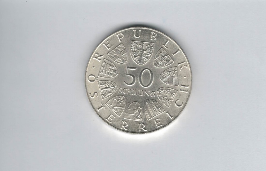  50 Schilling 1973 Bummerlhaus in Steyr 500 Jahre Österreich Spittalgold9800 Ag (4584/14)   