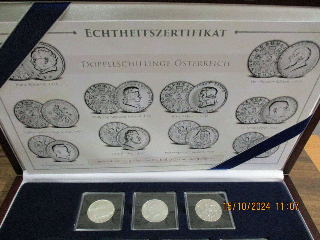  10 x 2 Schilling Österreich Silber 640er a 12 Gramm mit Schatulle / M6   