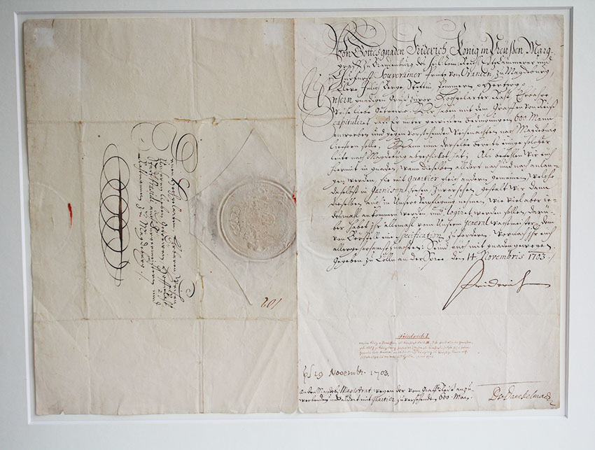  Brief König Friedrich I. von Preussen ,Magdeburg, 14. November 1703   