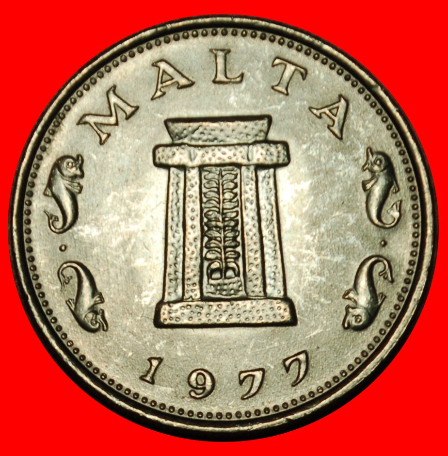  Ⰶ GREAT BRITAIN (1972-1981): MALTA★ 5 CENTS 1977 UNC MINT LUSTRE 4 DOLPHINS! LOW START ★ NO RESERVE!   