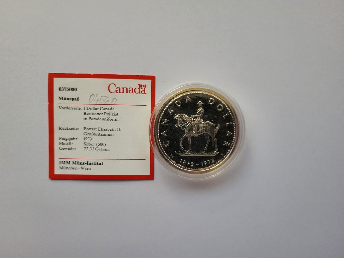  1 Dollar 1973 Berittener Polizist Elisabeth II. 500/23,3g Ag Canada Kanada Spittalgold9800 (3469)   