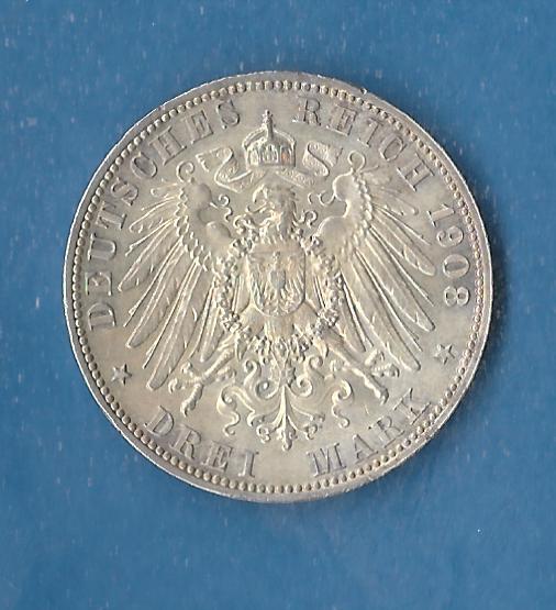  Preussen 3 Mark Wilhelm II 1908 vz rar Golden Gate Münzenankauf Koblenz Frank Maurer AF862   