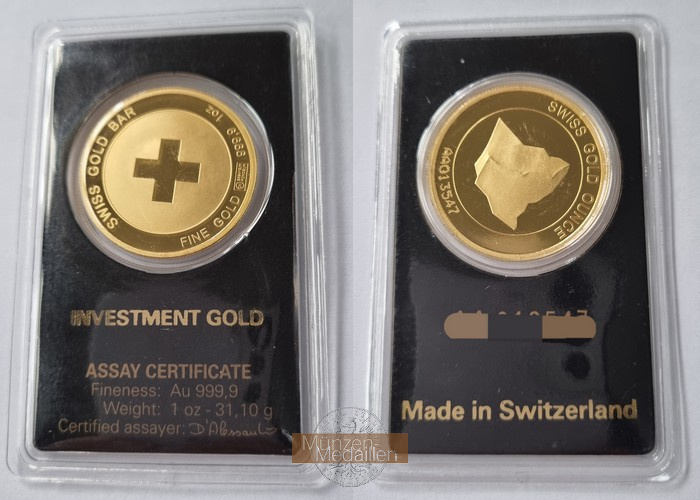 Schweiz Swiss Gold Bar 31,1g MM-Frankfurt Feingold: 31,1g Goldbarren zu 1 UNze  