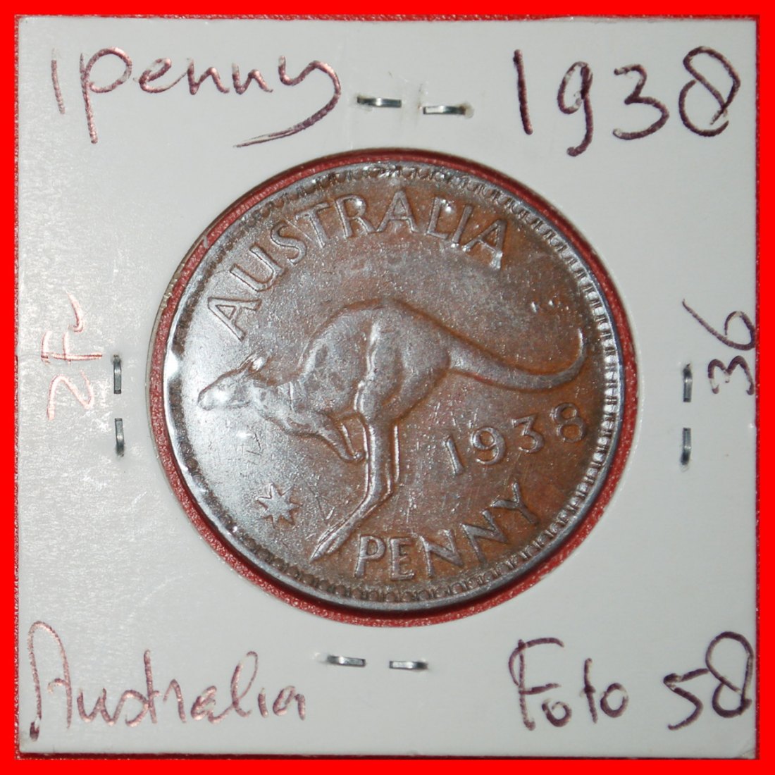  Ⰶ GEORG VI. (1937-1952): AUSTRALIEN ★ 1 PENNY 1938 MELBOURNE! KÄNGURU MIN INDIEN! ★OHNE VORBEHALT!   