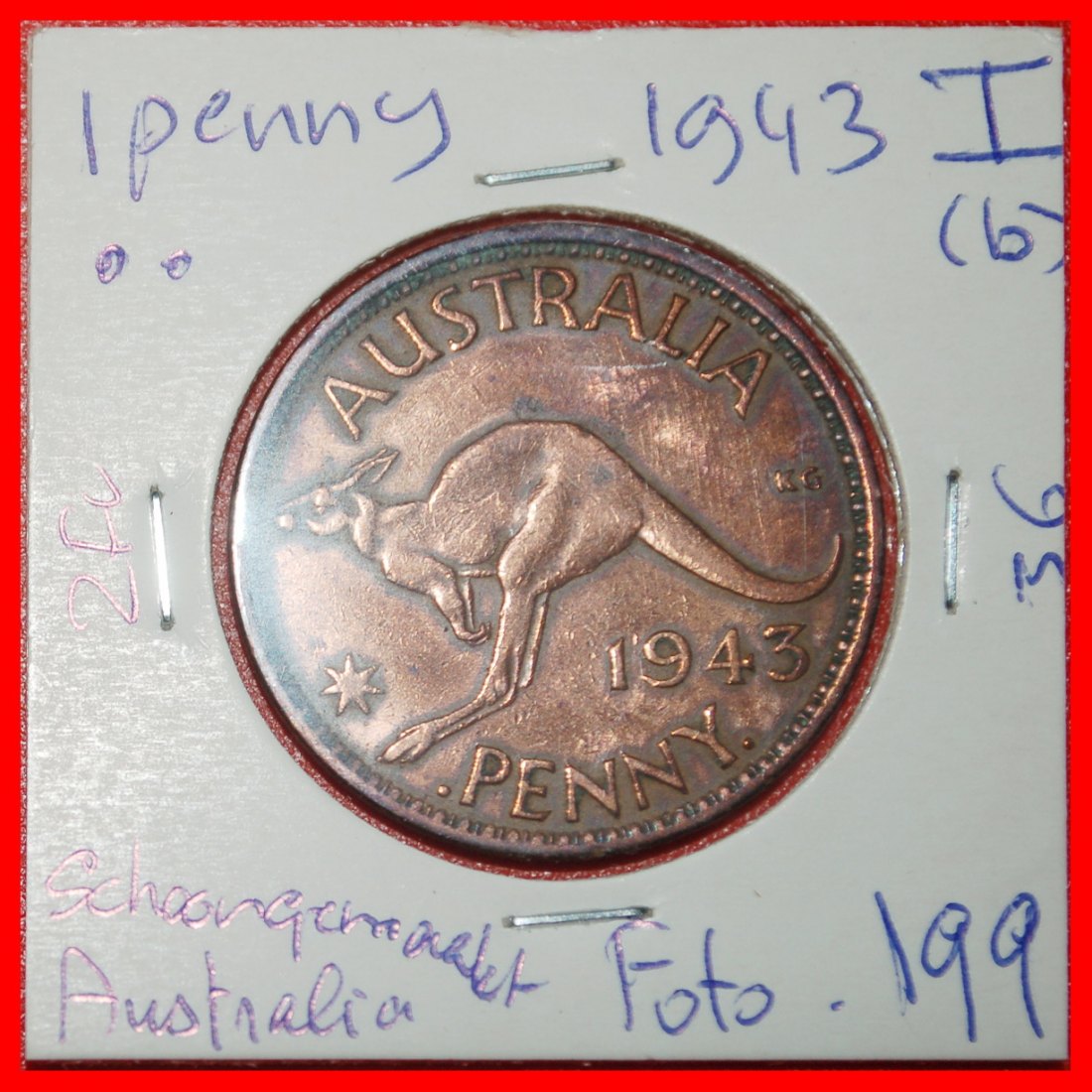  Ⰶ GEORG VI. (1937-1952): AUSTRALIEN ★ 1 PENNY 1943I! KÄNGURU INDIEN! IN PACKUNG!★OHNE VORBEHALT!   