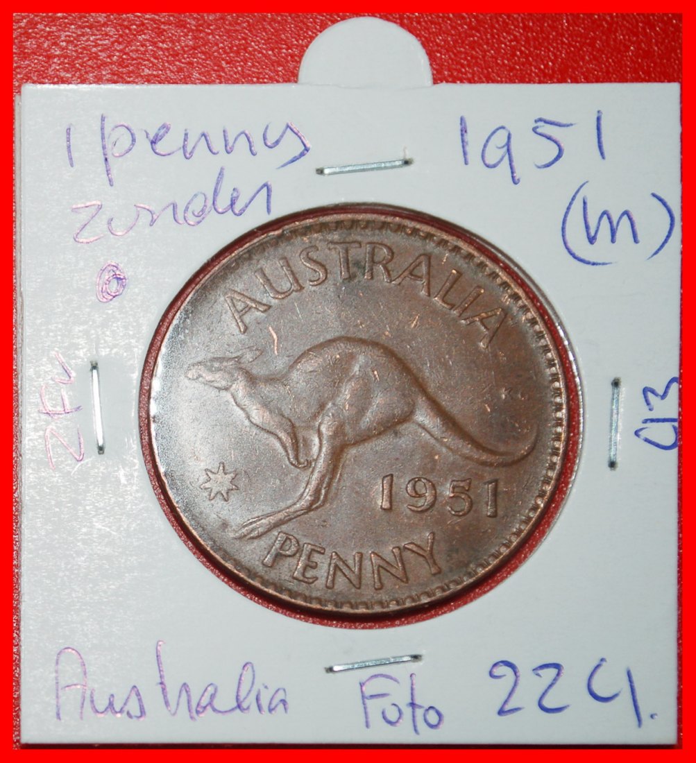  Ⰶ GEORG VI. (1937-1952): AUSTRALIEN ★ 1 PENNY 1951 MELBOURNE! KÄNGURU OHNE INDIEN! ★OHNE VORBEHALT!   