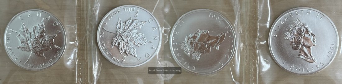  Kanada. 2x 5 Dollar 2001 Maple Leaf   FM-Frankfurt    Feinsilber: 62,2g   