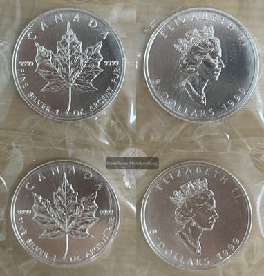  Kanada. 2x 5 Dollar 1999 Maple Leaf   FM-Frankfurt    Feinsilber: 62,2g   