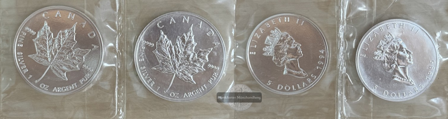  Kanada. 2x 5 Dollar 1994/1995 Maple Leaf   FM-Frankfurt    Feinsilber: 62,2g   