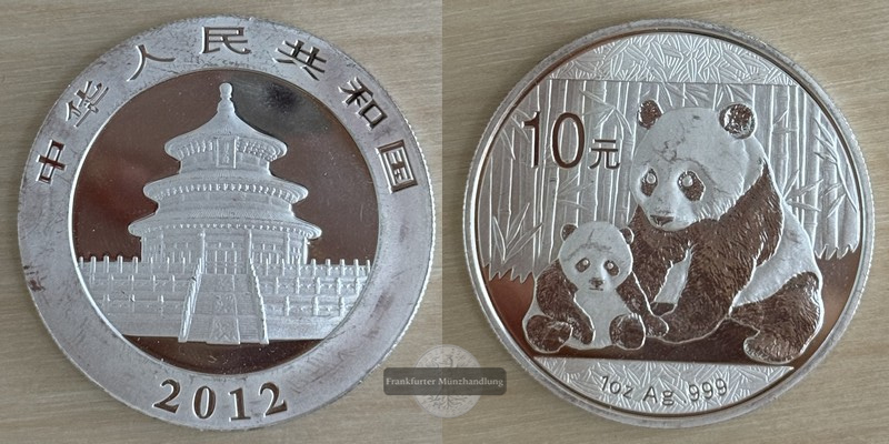  China  10 Yuan 2012  Panda   FM-Frankfurt  Feinsilber: 31,1g   