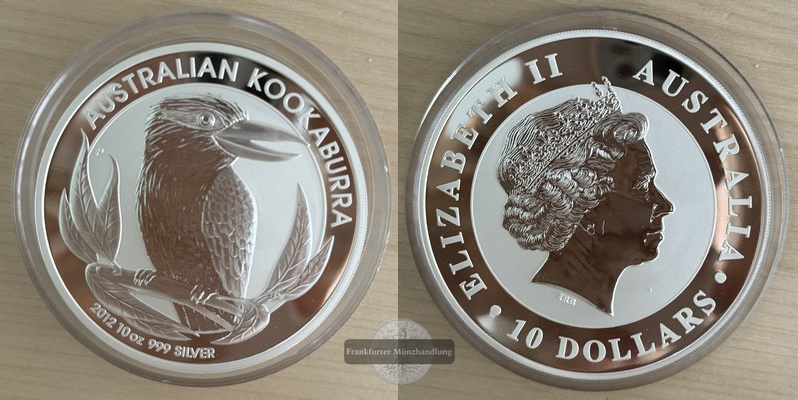  Australien  10 Dollar 2012 Kookaburra  FM-Frankfurt  Feinsilber: 311g   