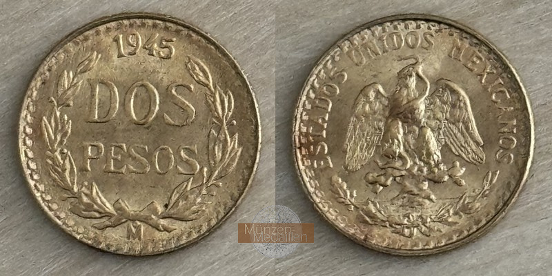 Mexiko MM-Frankfurt Feingold: 1,5g 2 Pesos 1945 