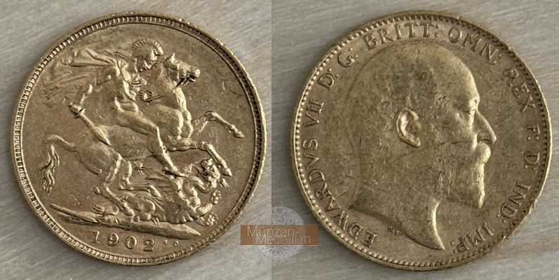 Grossbritannien, Edward VII. 1902-1910 MM-Frankfurt Feingold: 7,32g Sovereign 1902 P 