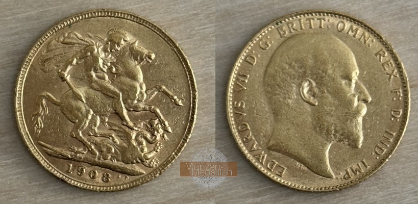 Grossbritannien, Edward VII. 1902-1910 MM-Frankfurt Feingold: 7,32g Sovereign 1908 