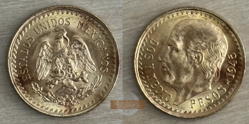 Mexiko  2,5 Pesos MM-Frankfurt Feingold: 1,87g Miguel Hidalgo y Costilla 1945 