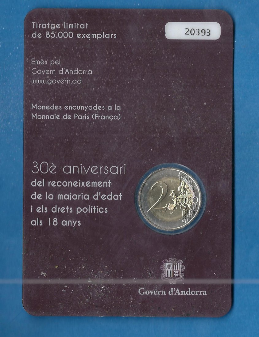  2 Euro Andorra 2015 Coincard Münzen und Goldankauf Koblenz Frank Maurer AF 880   