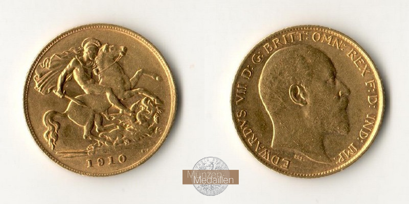 Grossbritannien, Edward VII. (1902-1910) MM-Frankfurt Feingold: 3,66g 1/2 Sovereign 1910 