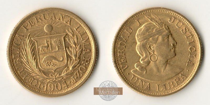 Peru MM-Frankfurt Feingold: 7,32g 1 Libra 1904 