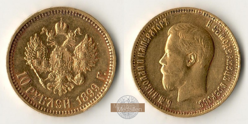 Russland  10 Rubel MM-Frankfurt Feingold: 7,76g Zar Nikolaus II. (1894-1917) 1899 