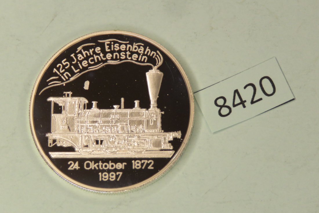  8420 Liechtenstein 1997  20 Euro  125 Jahre Eisenbahn  Silber   