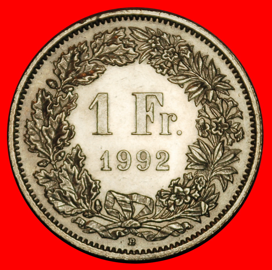  Ⰶ WITH EXTRA STAR (1850-2024): SWITZERLAND ★ 1 FRANC 1992B! DIES 1+B UNC★LOW START! ★ NO RESERVE!   