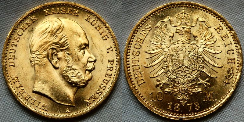  Preußen 10 Mark 1873 A Wilhelm I. GOLD in f. St !! Top-Stück !!   