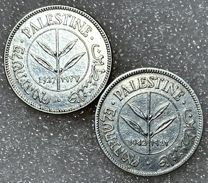  Palästina / Britisches Mandat --- 50 Mils 1927 und 1942 , mit 720er Silber   