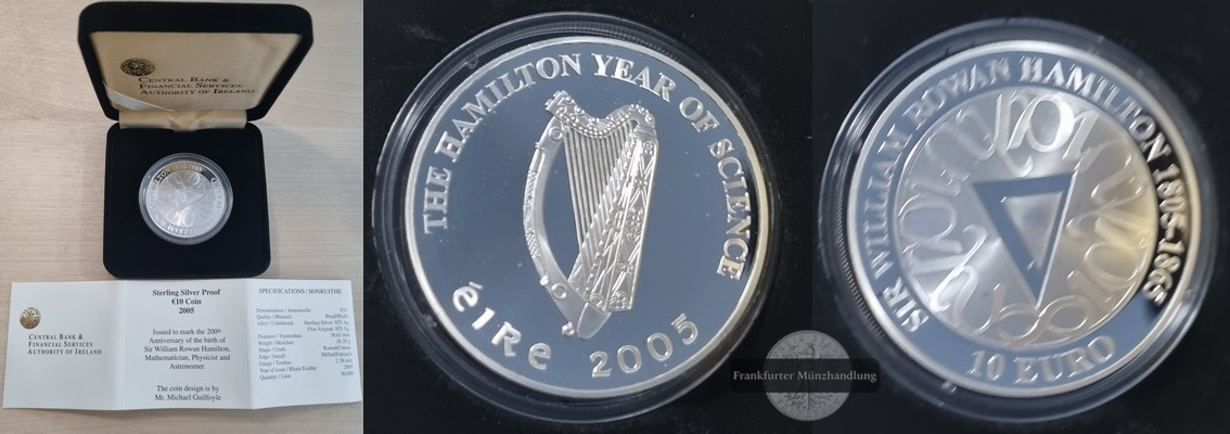  Irland  10 Euro  2005  FM-Frankfurt Feingewicht: 26,16g  Silber PP  200.Jahrestag - Geburt von Will   