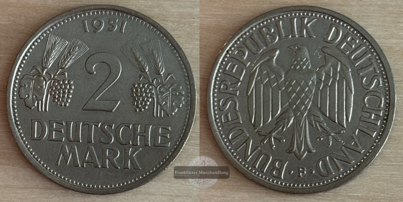  BRD  2 DM 1951 - Prägestätte F   FM-Frankfurt  Kupfer/Nickel   