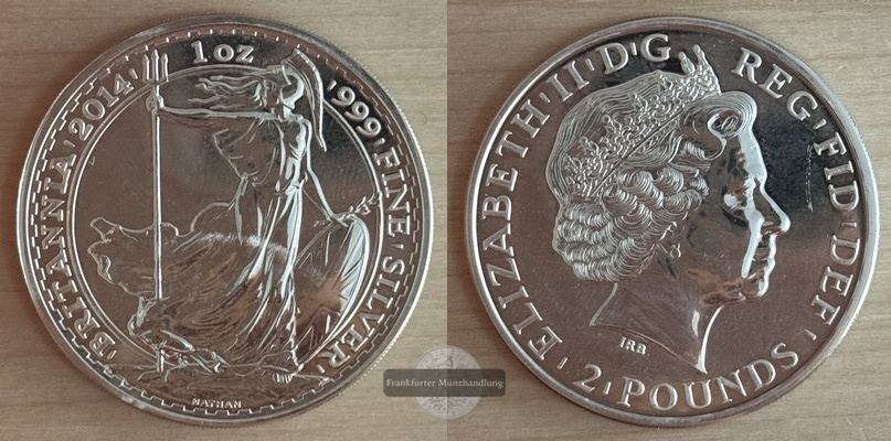  Großbritannien 2 Pounds 2014 Britannia  FM-Frankfurt  Feinsilber: 31,1g   