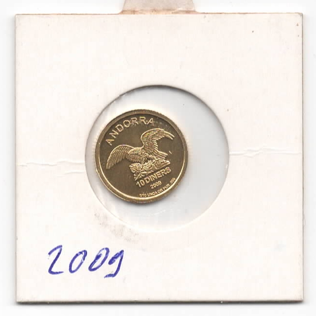  Andorra, 10 Diner, Eagle Adler, 2009, 1/10 unze oz Gold   