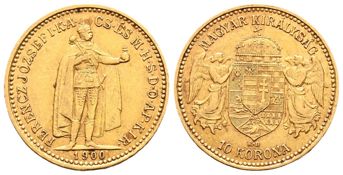 PEUS 2183 Ungarn 3,05 g Feingold 10 Kronen GOLD 1900 KB Sehr schön