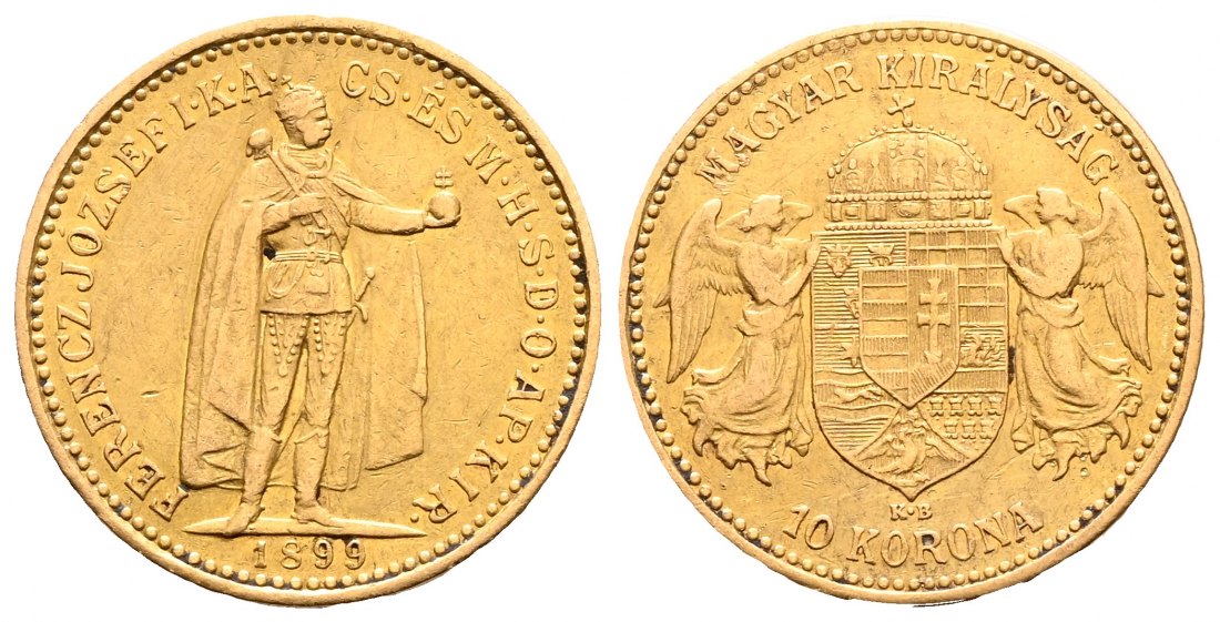 PEUS 2184 Ungarn 3,05 g Feingold 10 Kronen GOLD 1899 KB Sehr schön