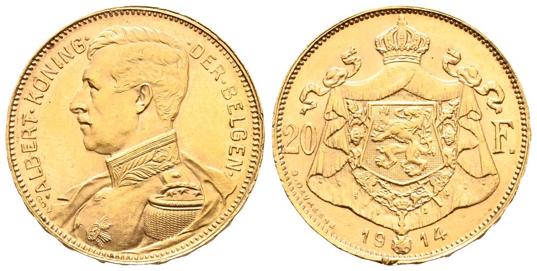 PEUS 2185 Belgien 5,81 g Feingold. Albert (1909 - 1934) 20 Francs GOLD 1914 Sehr schön