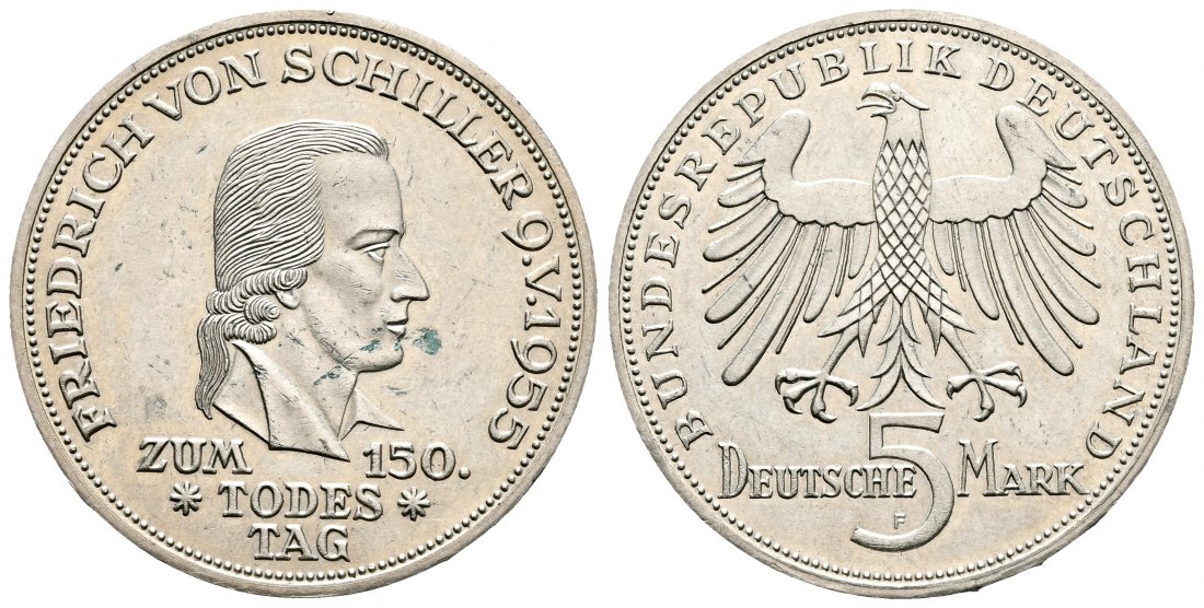 PEUS 2192 BRD Schiller 150. Todestag 5 Mark 1955 F Sehr schön