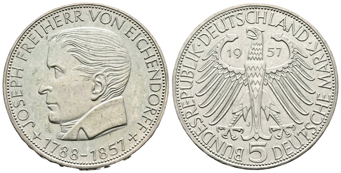 PEUS 2194 BRD Joseph Freiherr von Eichendorff (1788 - 1857) 5 Mark 1957 J Vorzüglich