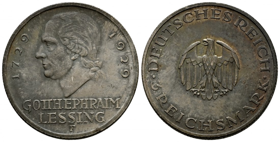 PEUS 2196 Weimarer Republik 200. Geburtstag von G.E. Lessing 3 Reichsmark 1929 F Fast vorzüglich