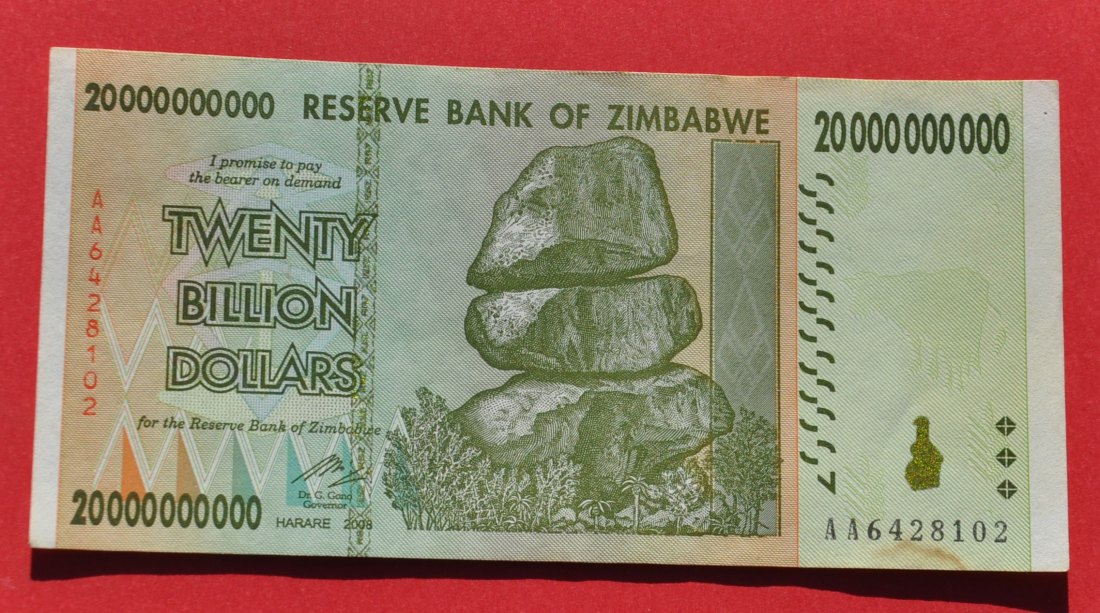  ZIMBABWE 20 Billion Dollars 2008 (20 Milliarden), Erhaltung!!!   